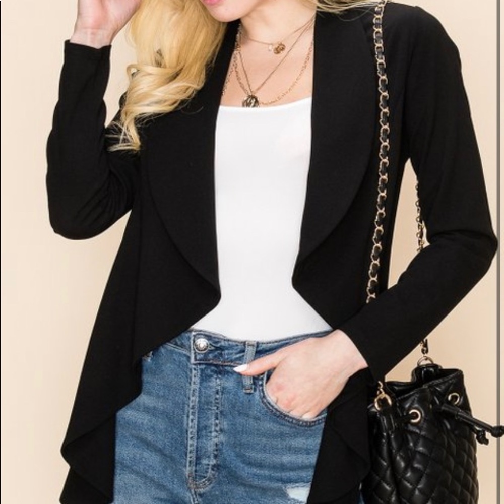 Black Cascade Lapel Knit Blazer